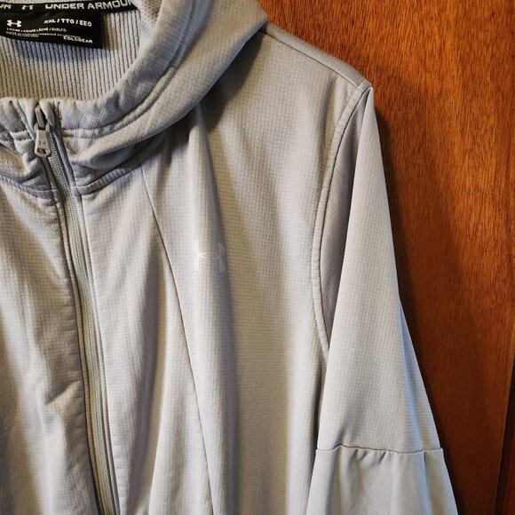 Men's 2XL Under Armour Coldgear Loose Gray Lined Full Zip Hooded Jacket - Picture 4 of 10